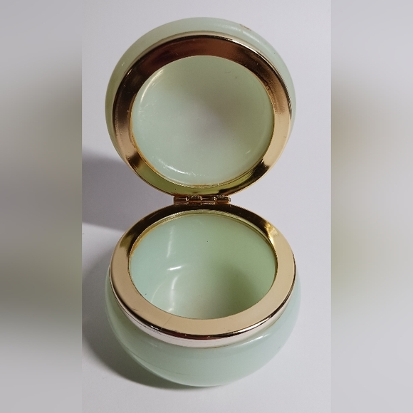 Genuine Alabaster Round Trinket Box w/ Rose Design Gold Tone Hinge Top Italy - Picture 3 of 7